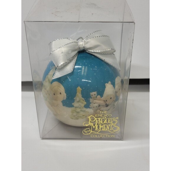 Lot of 4 Precious Moments Holiday Ornaments 1994 Enesco Round Balls Bows - Picture 12 of 16